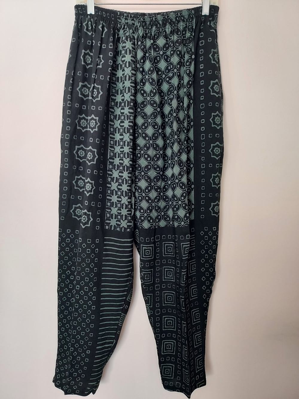 WeBeBop Black & Teal Mixed Print Wide-Leg Harem Pants Boho Hippie Yoga Festival